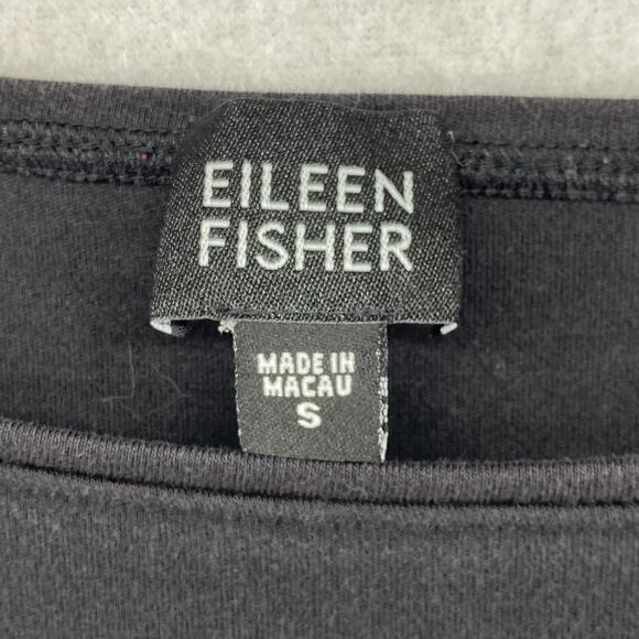 EILEEN FISHER Top S Cotton Interlock Jersey Boat Neck 3/4 Sleeve Black - Picture 5 of 12